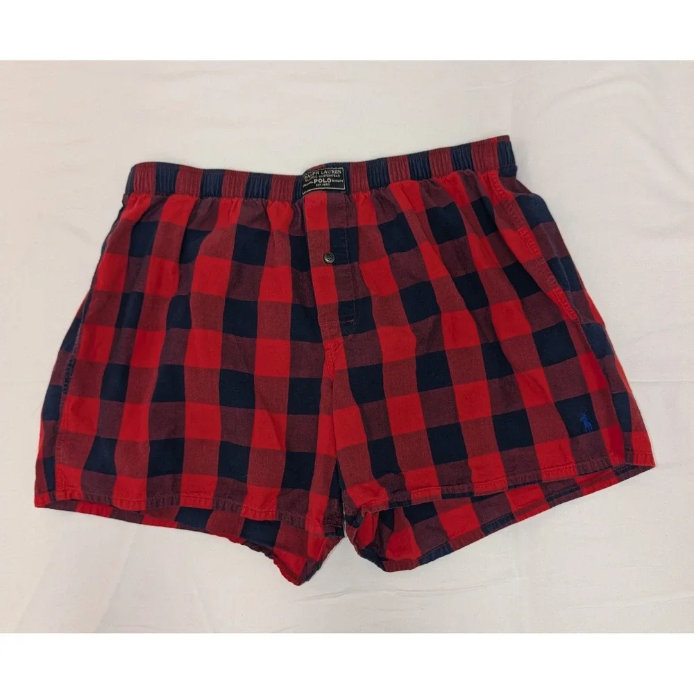 Polo Ralph Lauren Classic Red Black Buffalo Plaid Cotton Boxers Men's Large